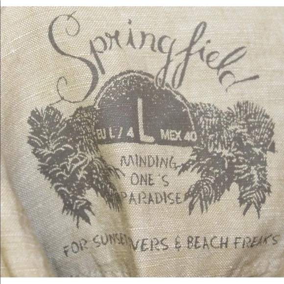 Springfield Men Short Sleeve Shirt Linen Sz Large Beach Brown Natural Summer - Picture 8 of 10